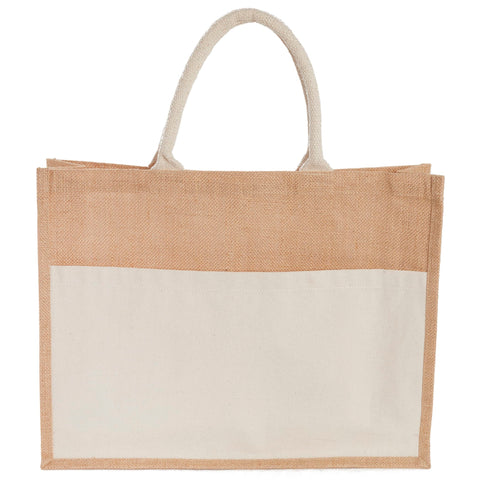 Jute Shopper Tote with Recycled Cotton Pocket