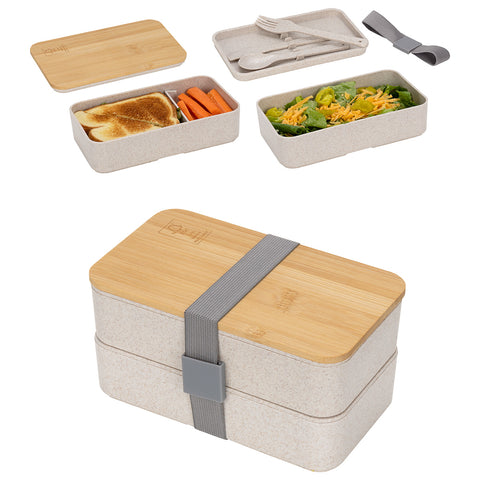 Double Decker Lunch Box with FSC® Bamboo Lid & Utensils