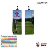 24 Hr Express Ship - Microfiber Suede Shammy Golf Towel, Finished size 6x15, Trifold, Sublimated
