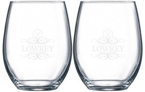 ~Veranda 21oz stemless wine S/2 in Mystique gift box - Etched