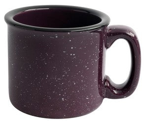 Santa Fe 15oz speckled/plum mug with black rim - Etched