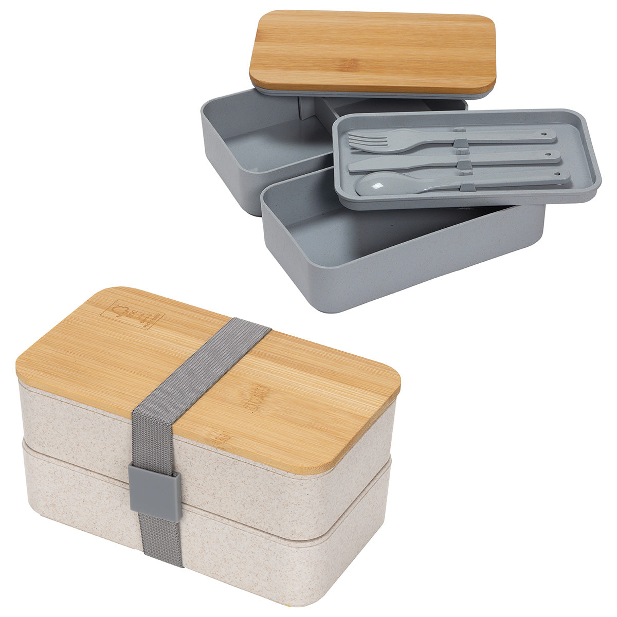Double Decker Lunch Box with FSC® Bamboo Lid & Utensils