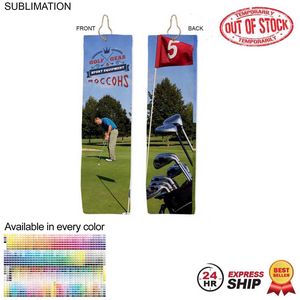 24 Hr Express Ship - Plush Velour Terry Cotton blend Golf Towel, Finished size 5x18, Trifold