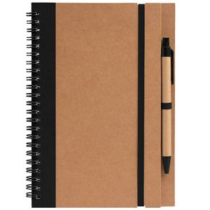 Kraft Hard Cover Spiral Notebook with Pen - ColorJet