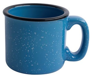 Santa Fe 15oz speckled/sky blue mug with black rim - Etched