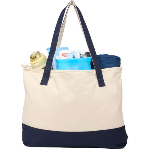 Color Accent Zippered Cotton Tote