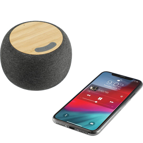 Wireless Charging Garm Fabric & Bamboo Bluetooth Speaker