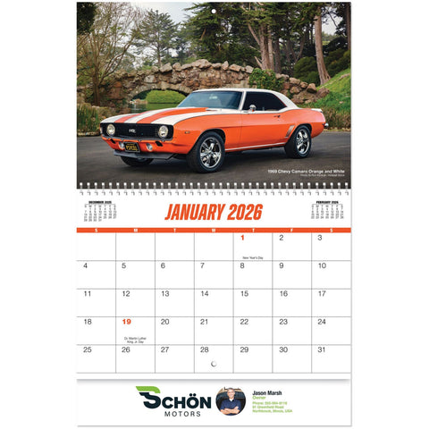 Full Colour Muscle Cars Spiral Wall Calendar
