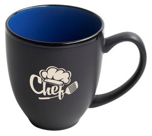 Bistro 16oz 2tone black/blue mug in Ripple gift box - Etched