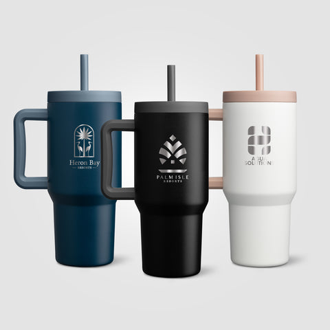 Grosche Aspen Stainless Steel Triple-Wall Insulated Straw Mug - 32oz -Laser Engraved