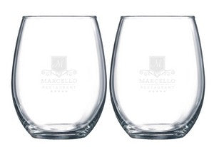 ~Veranda 15oz stemless wine S/2 in a Mystique box - Etched