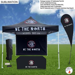 Deluxe Tent Flag Package, 10' Tent kit, Backwall, Box Fit Tablecloth, and Double sided Flag Kit
