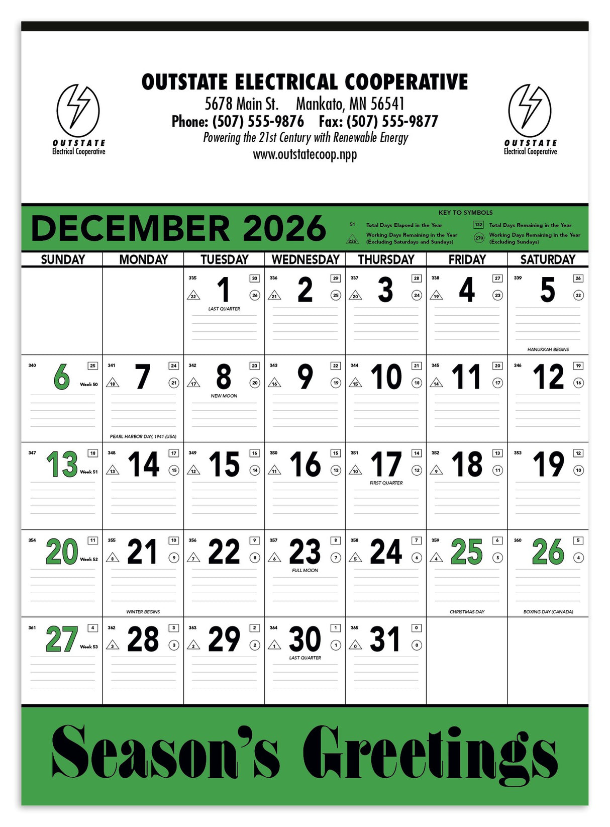 Triumph Calendars Green & Black Contractor Memo Calendar image