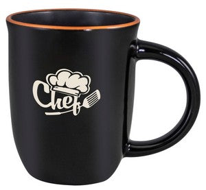 Salem 14oz black gloss mug with orange trim - Etched