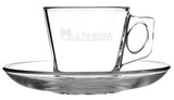 Vela Espresso Set 2.75oz sq handled mug and saucer clear glass - Etched