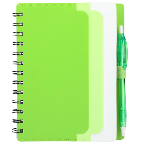 5'' x 7'' Recycled Dual Pocket Spiral Notebook w Pen
