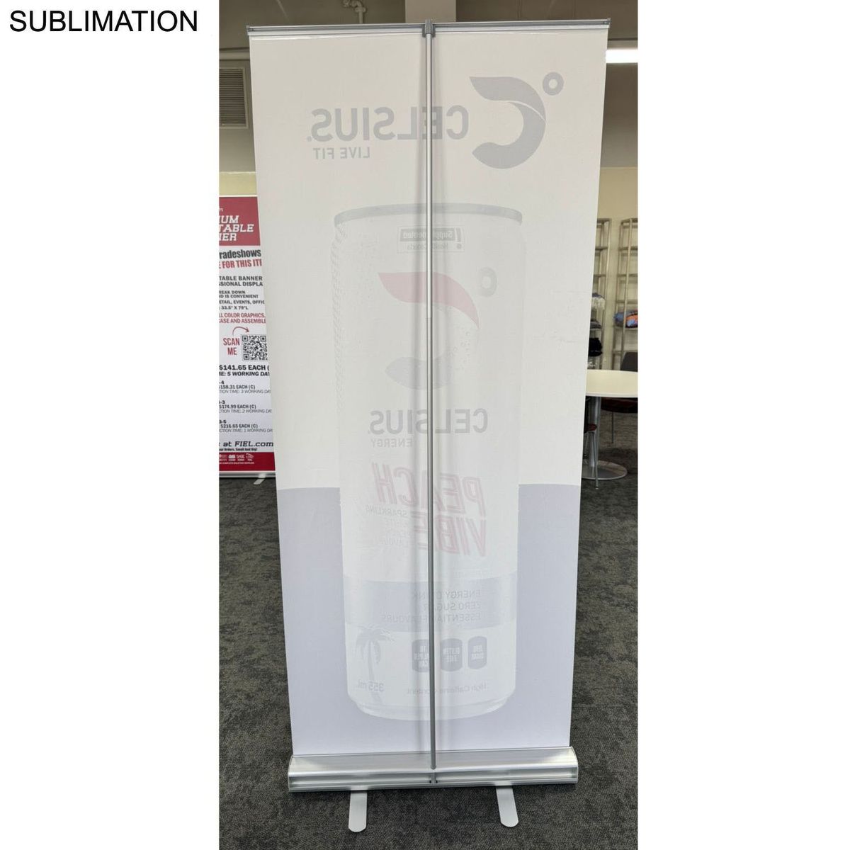 24Hr Express Ship-Sublimated Heavy Fabric Premium Retractable Pull Up Banner, Stand & Bag, (33.5"x79