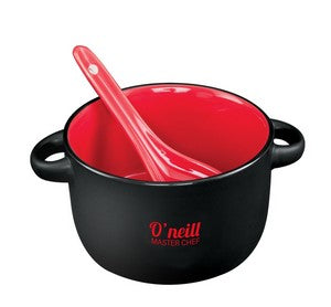 ~ Hilo 12.5oz 2tone black/red bowl with spoon in Black Leaf gift box