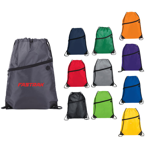 Robin Drawstring Polyester Bag with Front Zipper Pocket