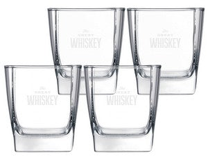 ~Square Mini 10.5oz glass Set of 4 in a Midnight gift box - Etch