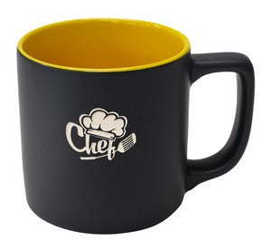 Arcadian 16oz two-tone matte ceramic mug black/yellow in a Ripple box - Etched