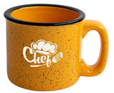 Santa Fe 15oz speckled/mustard mug with black rim - Etched