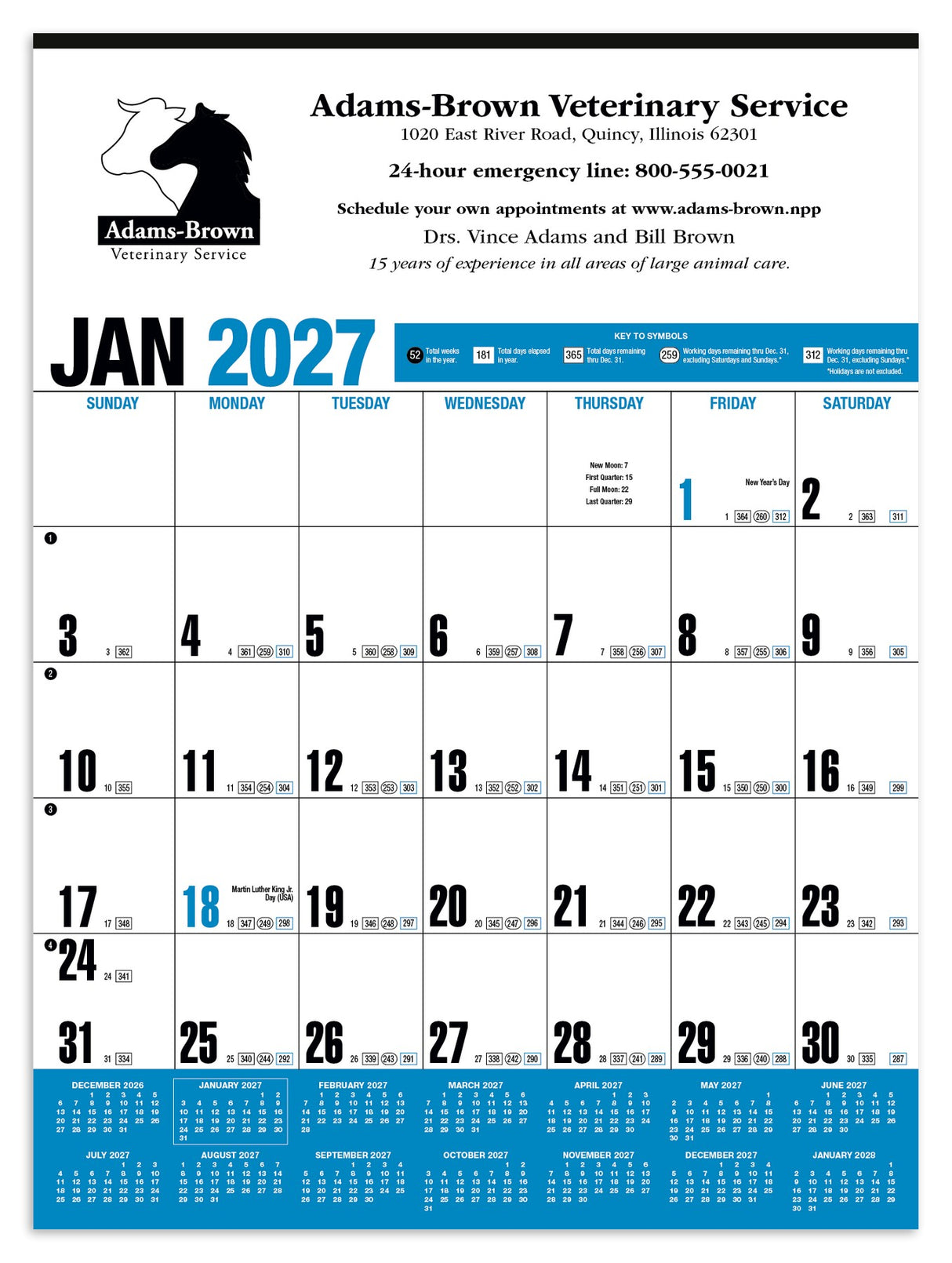 HotLine® Products Yearly Record® Blue Calendar