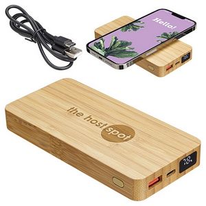000714 Bamboo 10000mAh Dual Port Power Bank with 10W Wireless Charger