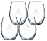 ~Veranda 15oz stemless wine S/4 in a Midnight box - Etched