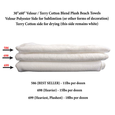 Heaviest Weight, Plush Velour Terry Cotton Blend Beach Towel, 30x60, Sublimated Logo Edge to Edge