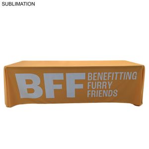 Sublimated PREMIUM Table Cloth for 8' table, Drape style, 4 sided, Closed Back, Rounded Corners