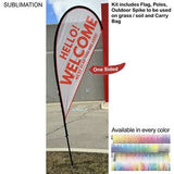 9' Small Tear Drop Flag Kit, Full Color Graphics One Side, Outdoor Use Spike base and Bag Included