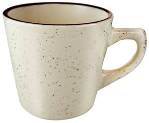 Browning 7oz cream colour ceramic mug with brown speckles and rim