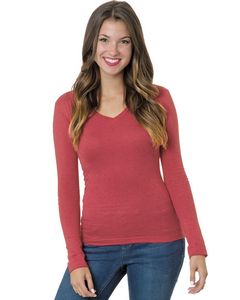 BAYSIDE Ladies' USA Made Long-Sleeve Deep V-Neck T-Shirt