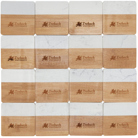 Marble and Bamboo Coaster Set
