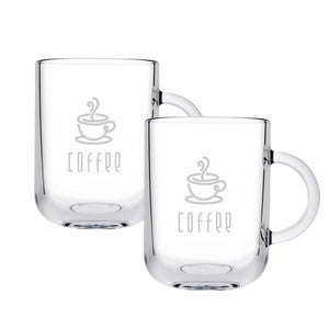 Ionic, 11oz clear glass mug, set of 2 in a Mystique gift box - EtchedIonic, 11oz clear glass mug, se
