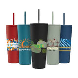 Spire - 24 oz Soft Touch Double Wall Recycled Plastic Tumbler w/ Straw - ColorJet
