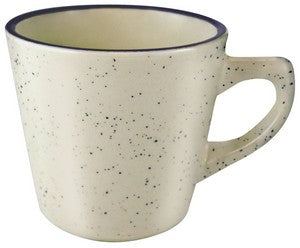 Browning 7oz cream colour ceramic mug with blue speckles and rim