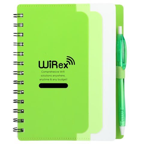 5'' x 7'' Recycled Dual Pocket Spiral Notebook w Pen