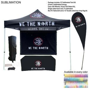 Deluxe Tent Flag Package, 10' Tent kit, Backwall, Box Fit Tablecloth, and Double sided Flag Kit