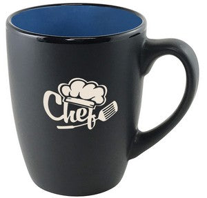 Cottager 12oz matte black mug with sky blue interior - Etched