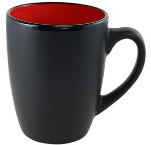 Cottager 12oz matte black mug with red interior - Etched
