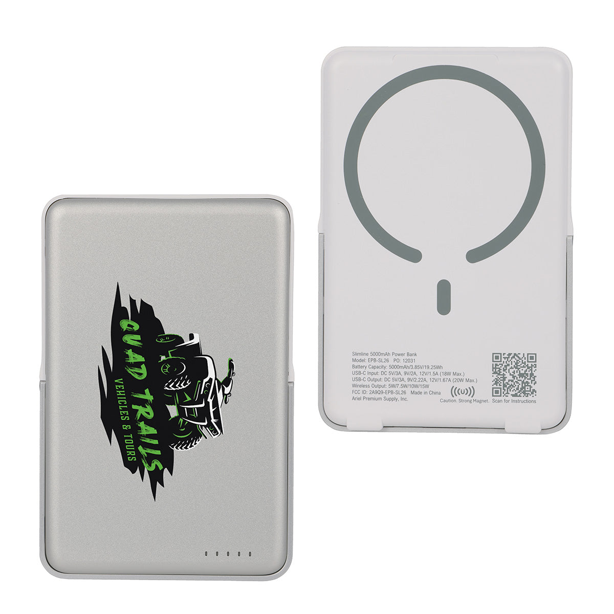 Slimline 5000mAh 20W PD Aluminum Power Bank with 15W Magnetic Wireless Charger