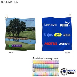 48Hr Quick Ship - Microfiber Suede Shammy Golf Towel, NoFold,Finish size 15x15, Sublimated 2 sides