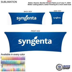 48 Hr Quick Ship - Sublimated Stretch Curved Fit Table Throw for 8ft table, 4 sided, Closed back