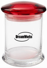 ~ Clear New Orleans glass Jar 12.25oz w/red lid
