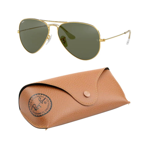 Ray Ban Original Aviator Non-Polar Sunglasses, Gold/Crystal Green, Size 58