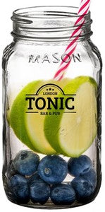 Mason jar 24oz square shape, embossed glass