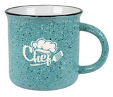 Fireside 16oz speckled aqua/white mug with black trim in a Ripple gift box - Etched