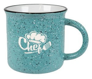 Fireside 16oz speckled aqua/white mug with black trim in a Ripple gift box - Etched